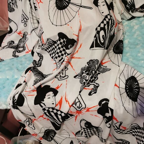 ACDC Rag Yukata Black White Graphic Samurai Print Japan Japanese Kimono Robe Y2K - Picture 10 of 13